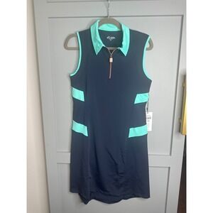 SwingDish Oasis Ariel Dress Navy Aqua Golf Athletic‎ Sleeveless Zip Size Small
